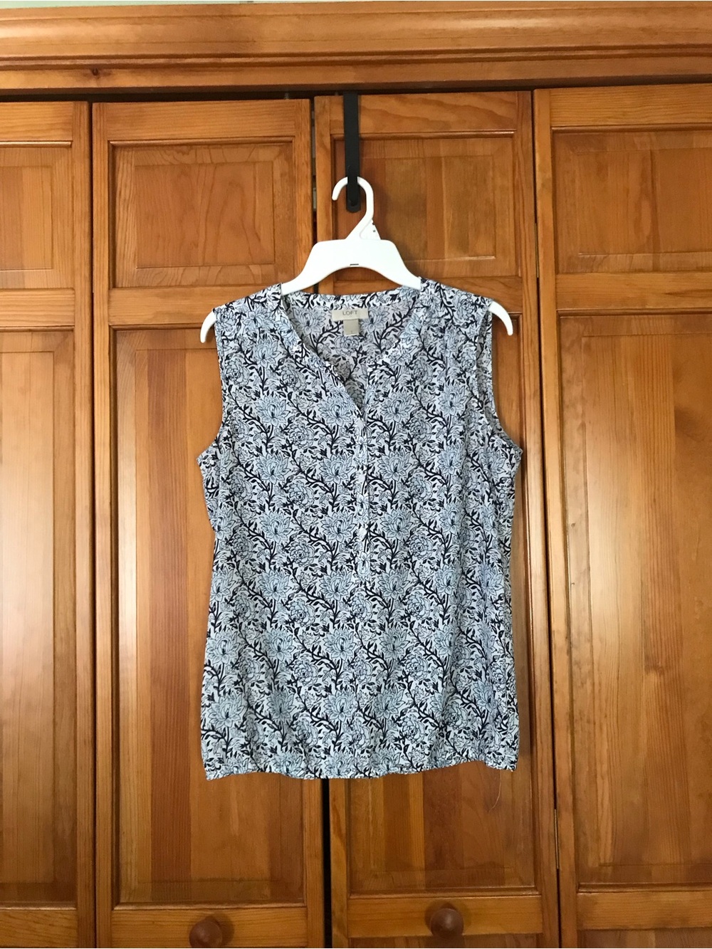 LOFT White Blouse with Navy Floral Print